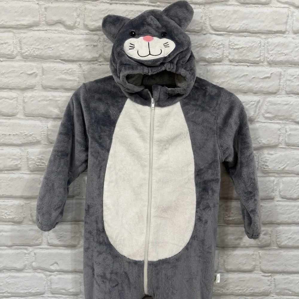 Kids Cat One-Piece Halloween Costume Size 4/7 Gray Warm Body Suit Fast Shipping!